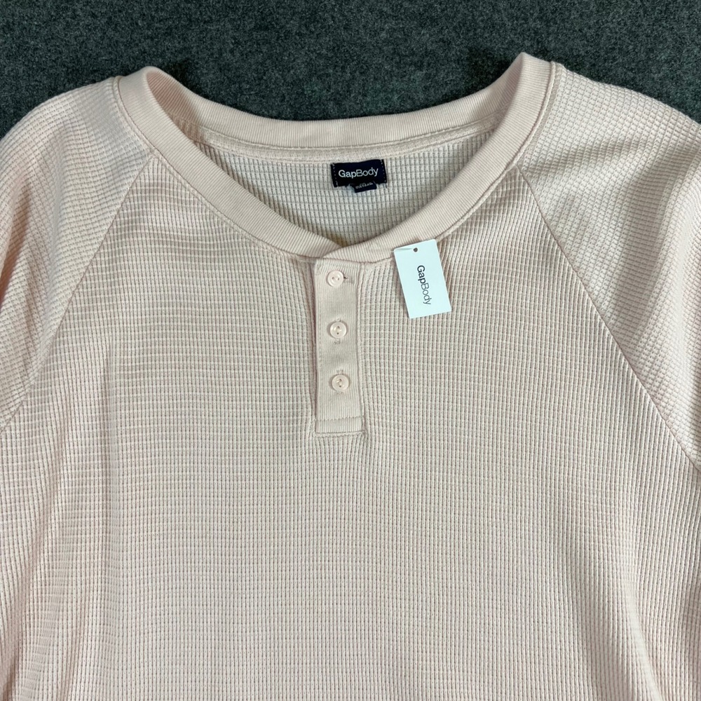GapBody Womens Pink Waffle Knit Henley Long Sleeve Lounge Top Medium New - Picture 8 of 11
